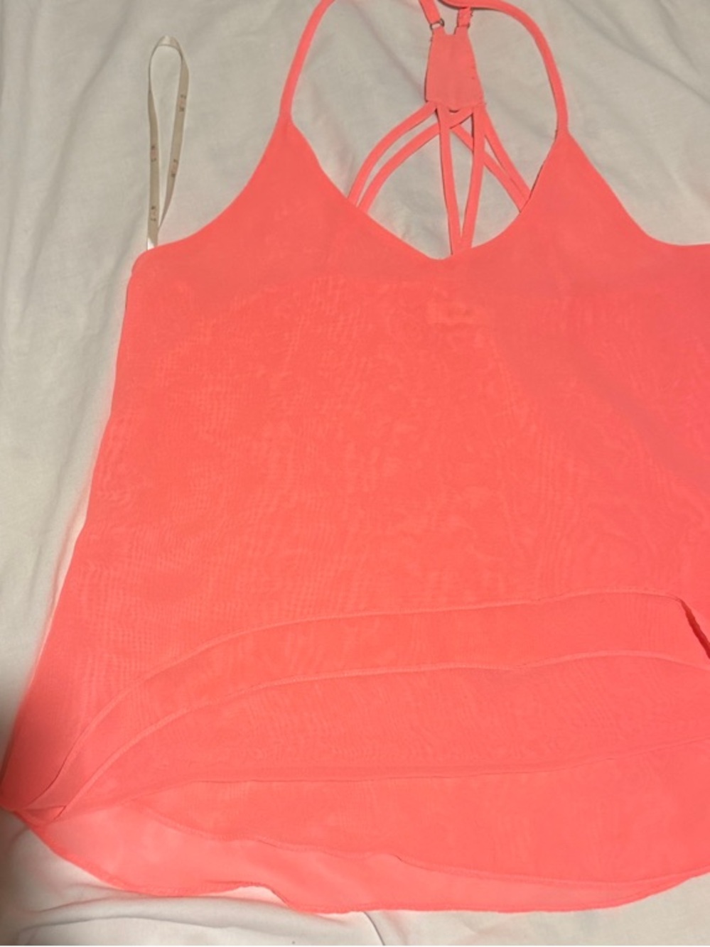 Women's Neon Coral Strappy Chiffon Cami